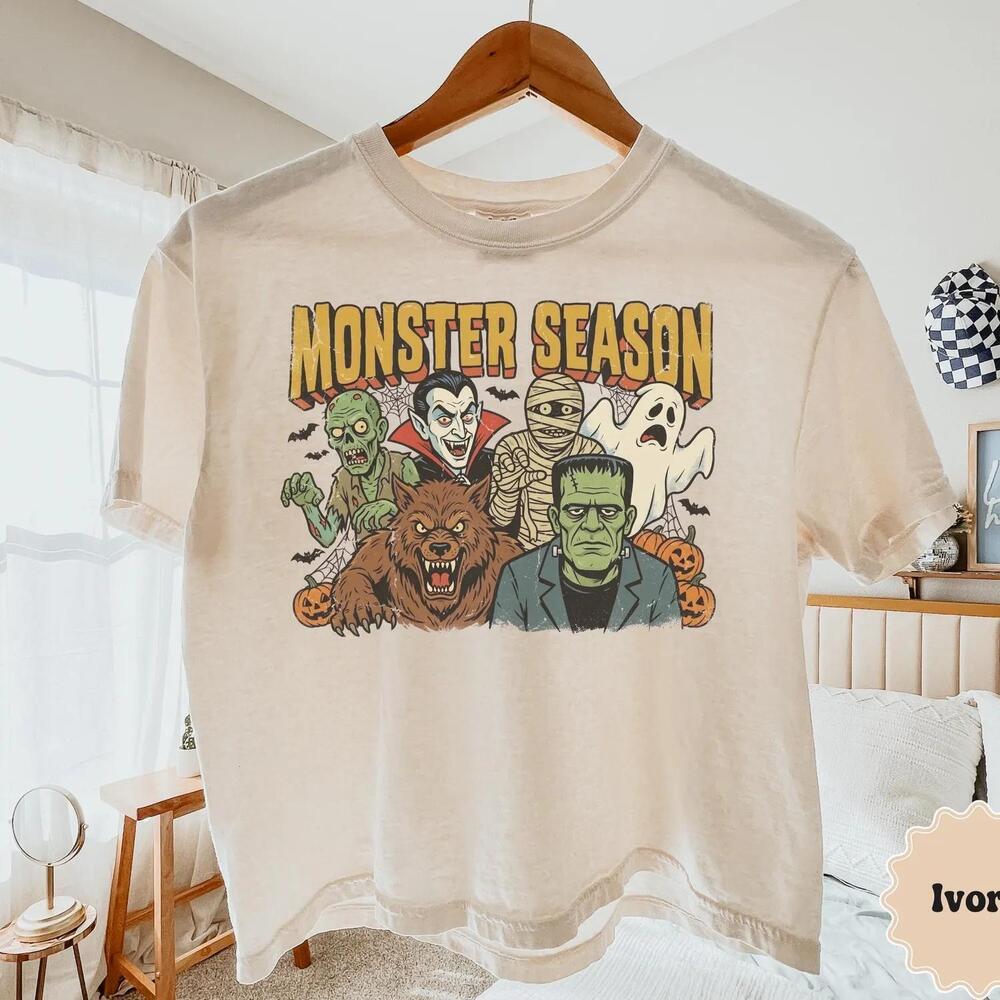 Monster Season Retro Halloween Frankenstein Vampire Werewolf T Shirt